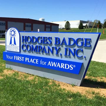 Hodges Badge Company factory sign in Washington, Missouri