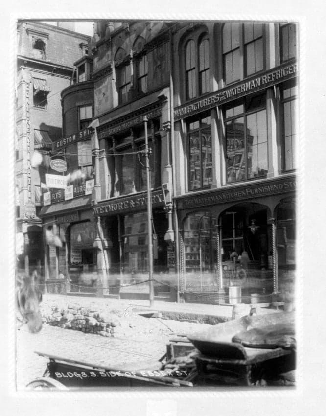 Historic photograph of office buildings on Essex Street, Boston, MA, mid-1920s
