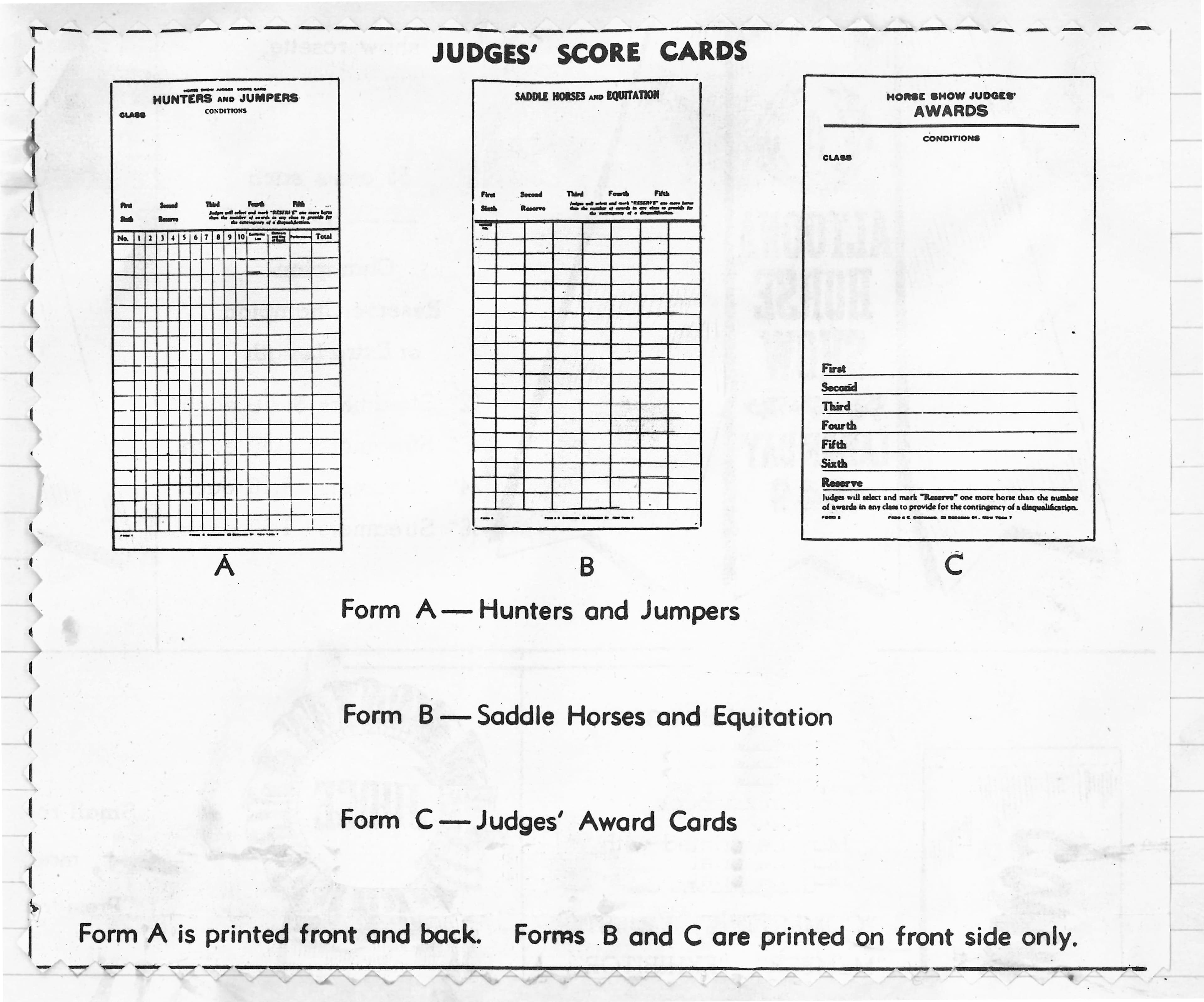 Vintage judges score cards from Hodges mailers