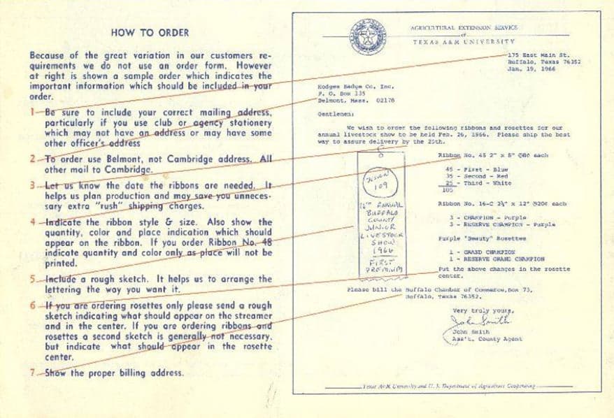 Example of how orders were placed at Hodges in the 1960s